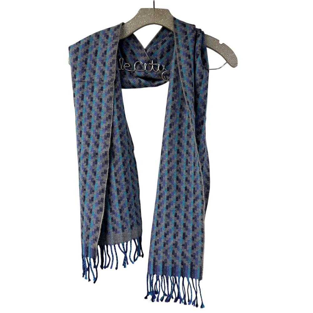 Kuna Baby Alpaca Scarf Fringe Trim Warm Soft Gray Black Purple Blue